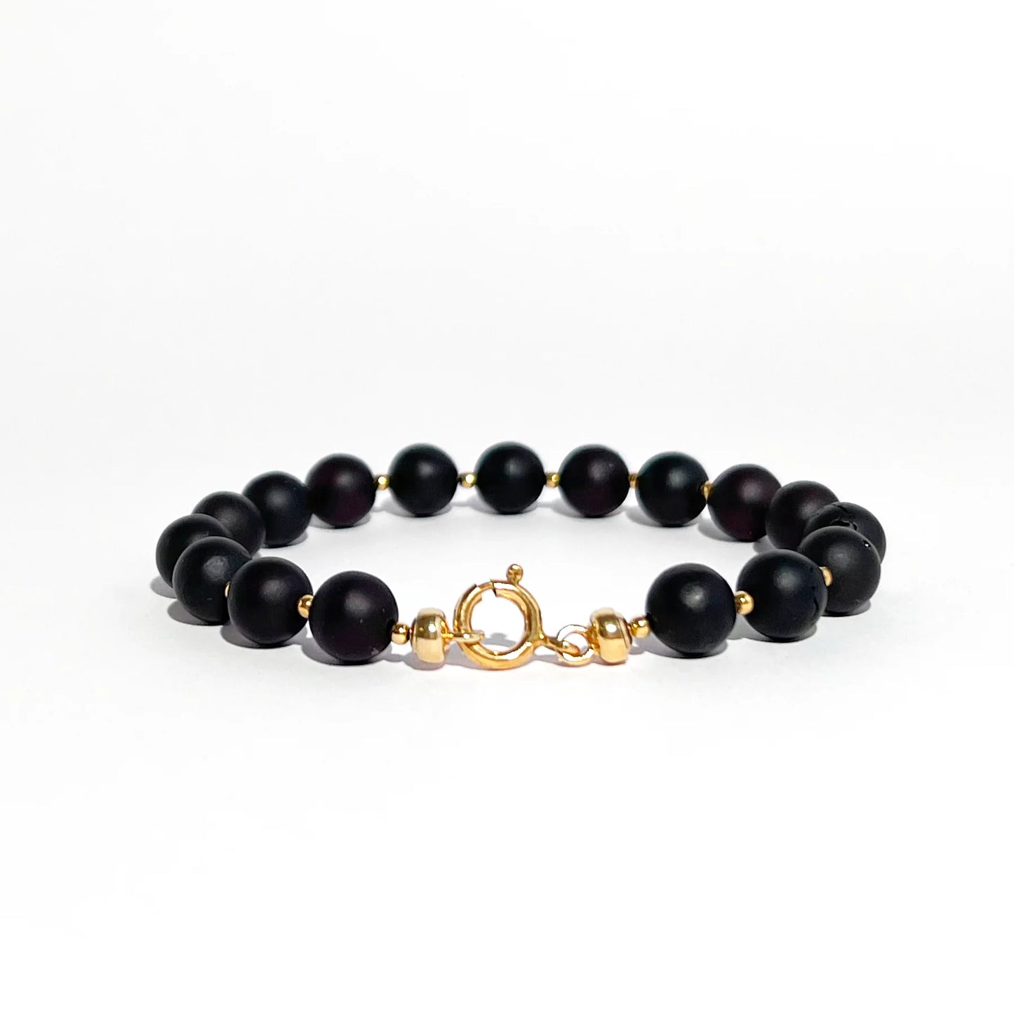 Silent Strength – Matte Black Baltic Amber Bracelet, 18K gold-plated