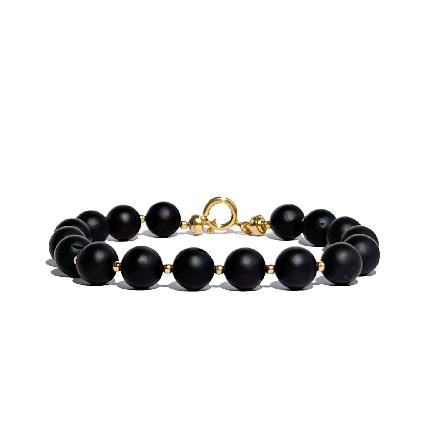 Silent Strength – Matte Black Baltic Amber Bracelet, 18K gold-plated