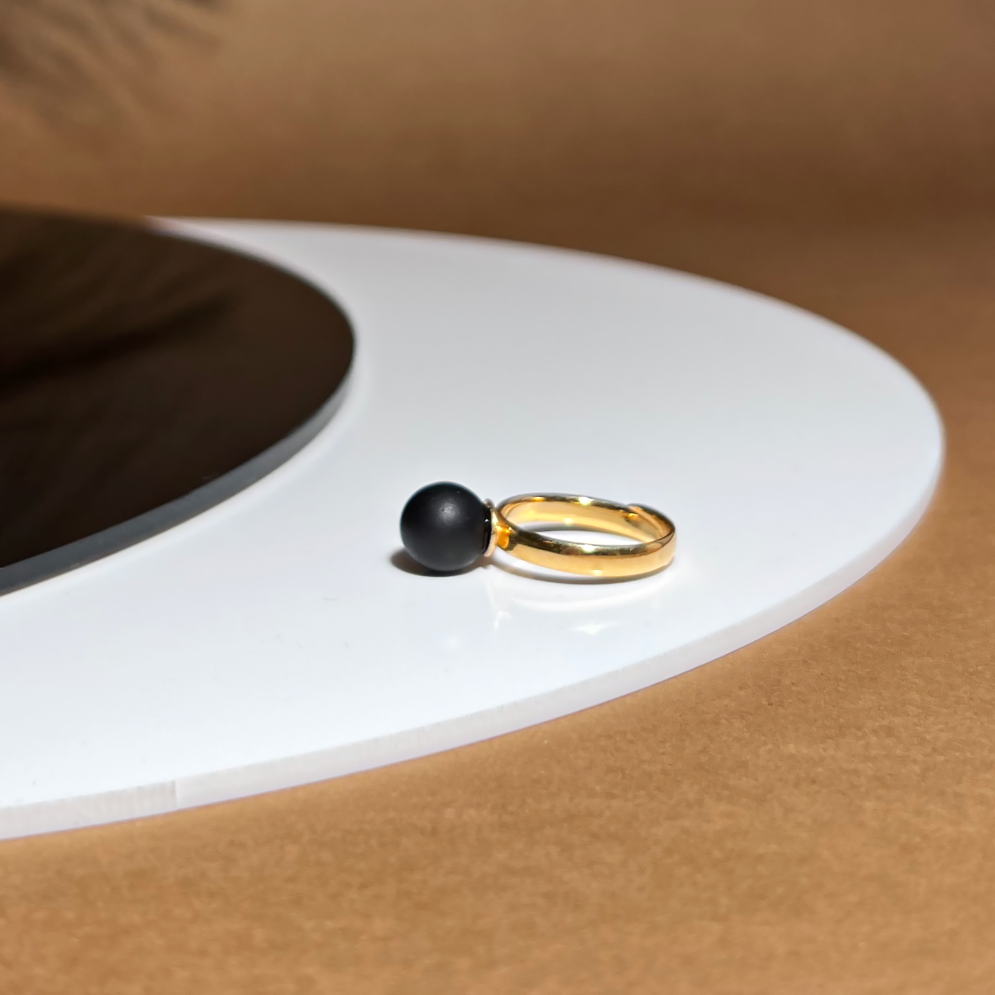 Eclipse Ring – Matte Black Baltic Amber Statement Ring, 925 sterling silver or 18K gold-plated