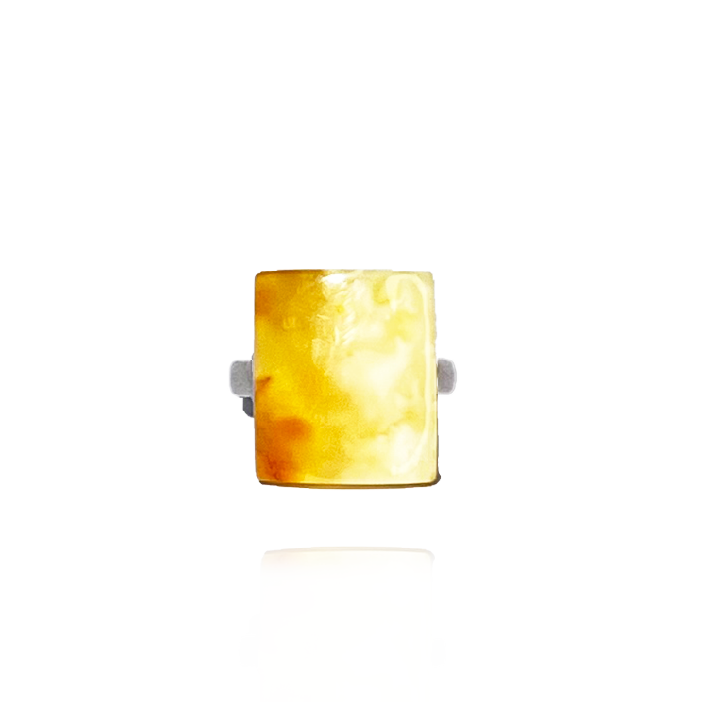 Amber ring with leather, adjustable size "Yellow"