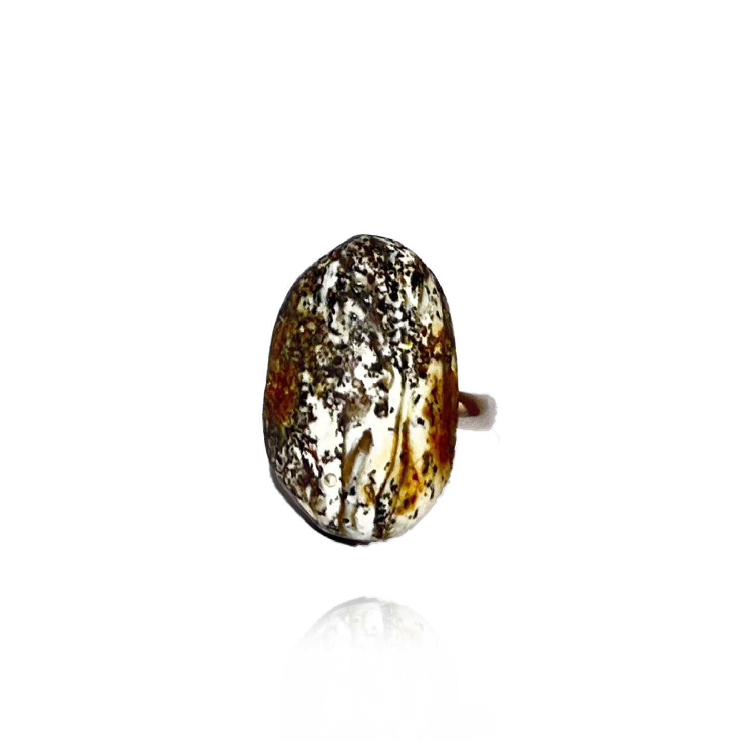Ring with white amber, size adjustable "Lake"