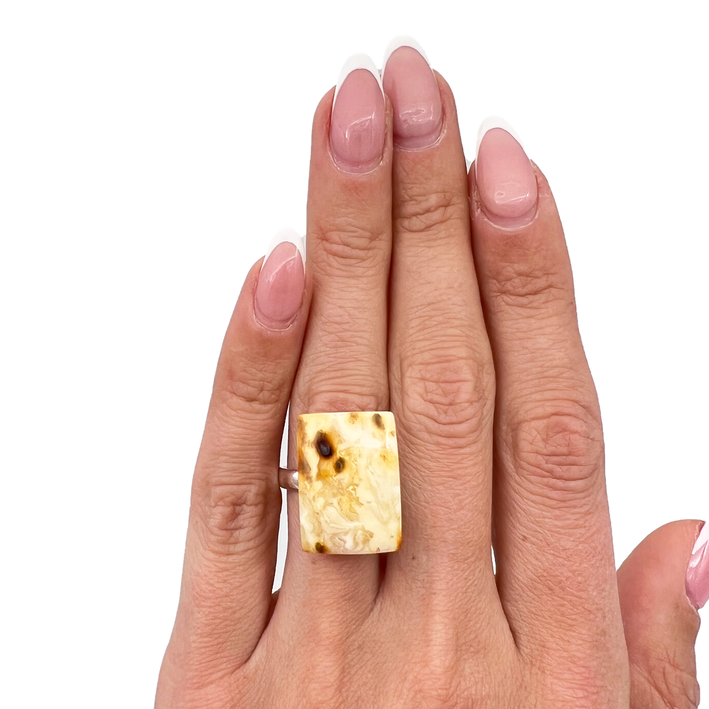 Ring with amber, silver 925 "Honey in milk"