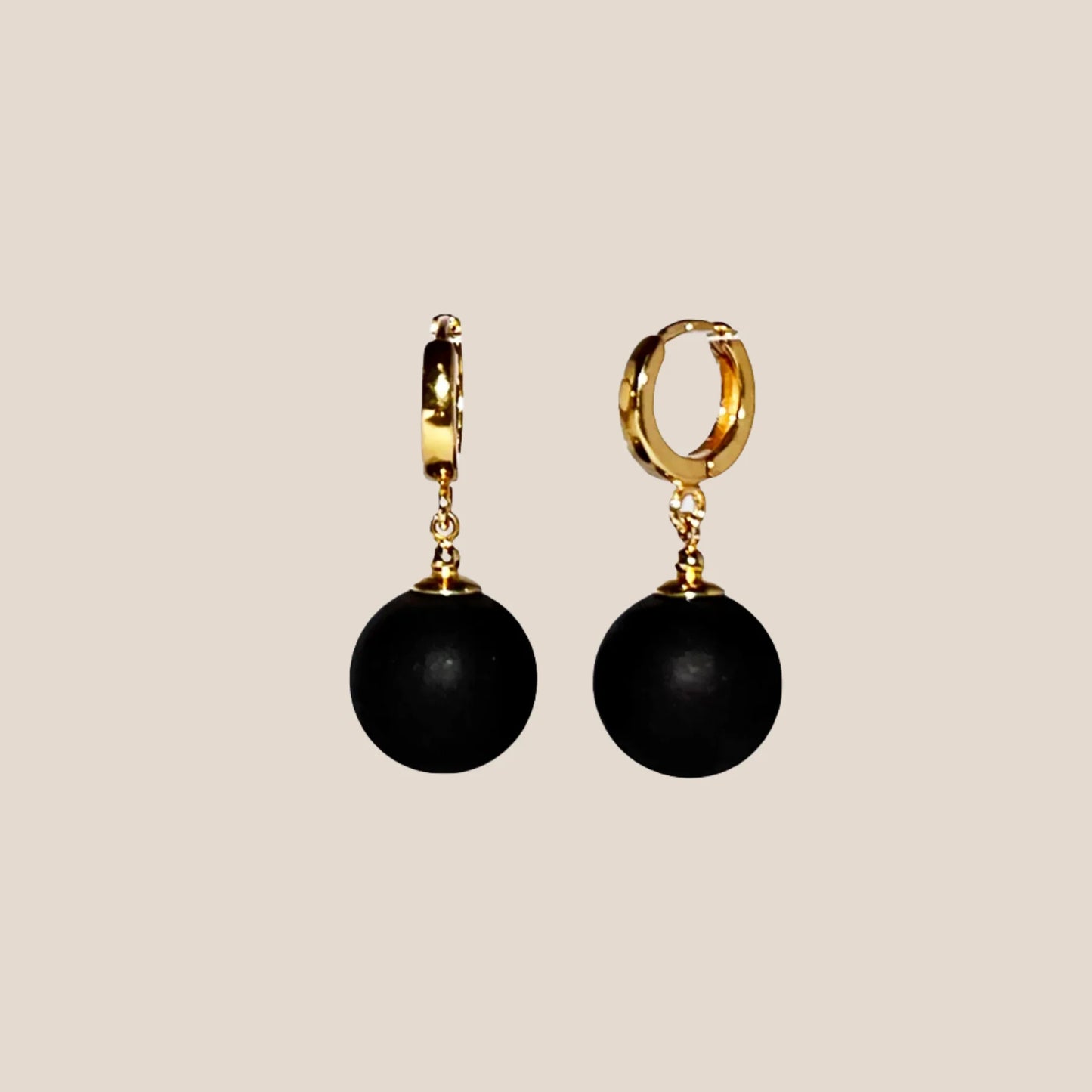 Noir Drops – Matte Black Baltic Amber Jewelry earrings, 18K gold-plated