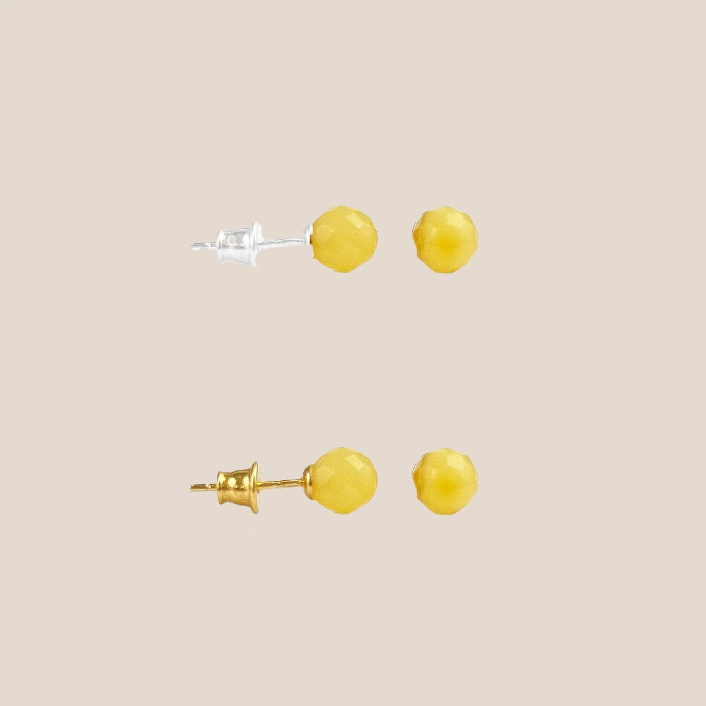 Sunbeam Spark – Yellow Faceted Baltic Amber Stud Earrings | 925 Silver or 18K Gold Finish