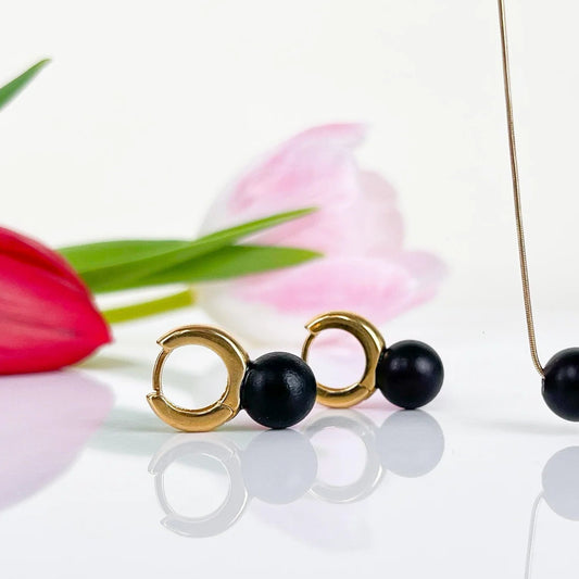 Luna Drop – Matte Black Baltic Amber Earrings, 18K gold-plated or 925 sterling silver