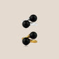 Twin Orbit – Adjustable Double Matte Black Amber Ring, 925 sterling silver or 18K gold-plated