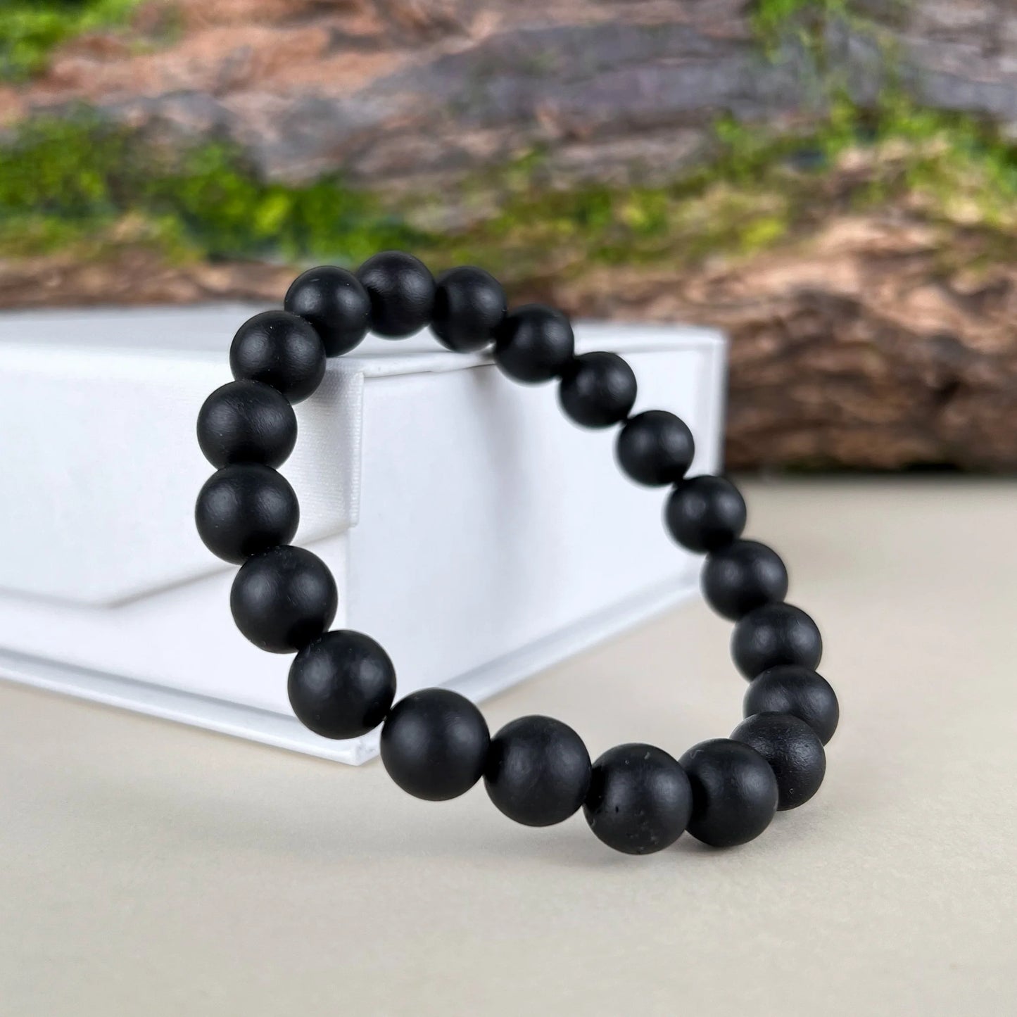 Deep Ground Matte black amber bracelet – 10mm beads