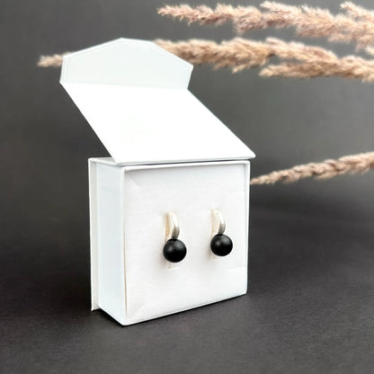 Luna Drop – Matte Black Baltic Amber Earrings, 18K gold-plated or 925 sterling silver