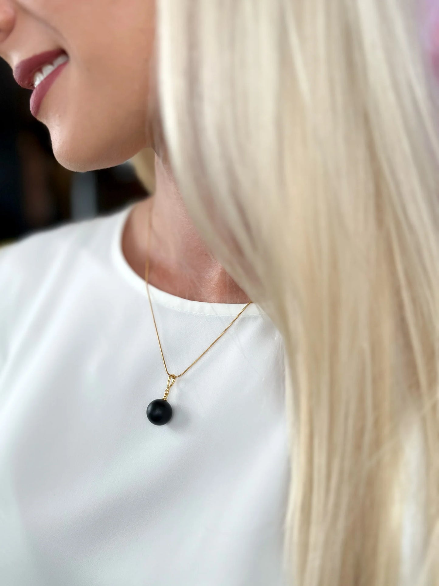 Matte Black Baltic Amber Pendant , 18K Gold Finish