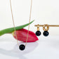 Noir Mini – Matte Black Baltic Amber Drop Earrings, 18K gold-plated huggie hoops