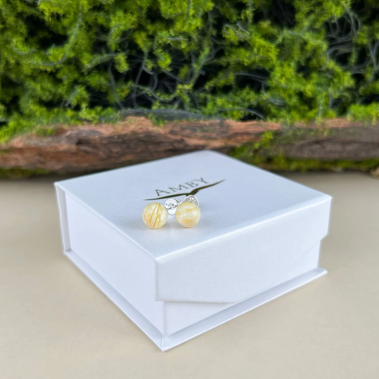 Ivory Glow – Royal Faceted Baltic Amber Stud Earrings | 925 Silver or 18K Gold Finish