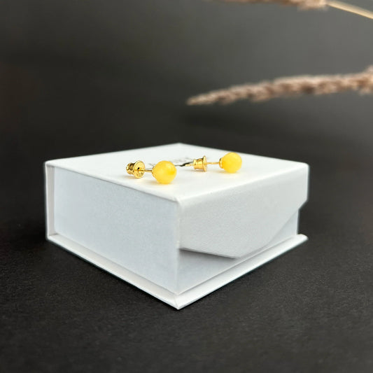 Sunbeam Spark – Yellow Faceted Baltic Amber Stud Earrings | 925 Silver or 18K Gold Finish