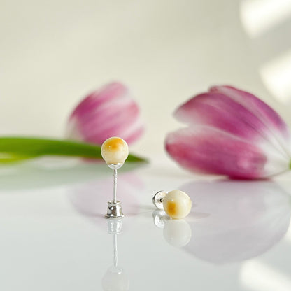 Ivory Glow – Royal Faceted Baltic Amber Stud Earrings | 925 Silver or 18K Gold Finish
