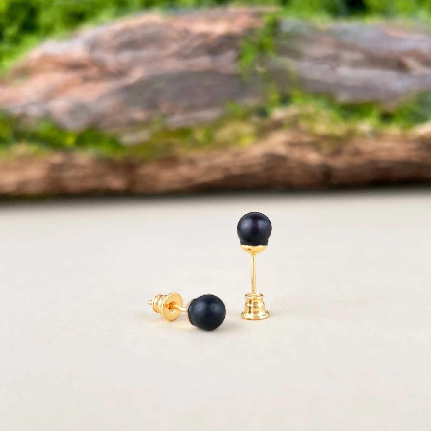 Midnight Calm – Matte Black Amber Jewelry Set, 18K gold-plated sterling silver