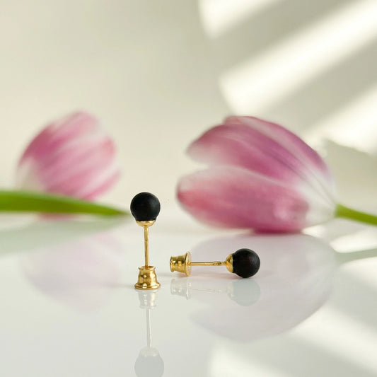 Midnight Matte – Baltic Black Amber Stud Earrings | 925 Silver or 18K Gold Finish