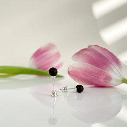 Midnight Matte – Baltic Black Amber Stud Earrings | 925 Silver or 18K Gold Finish