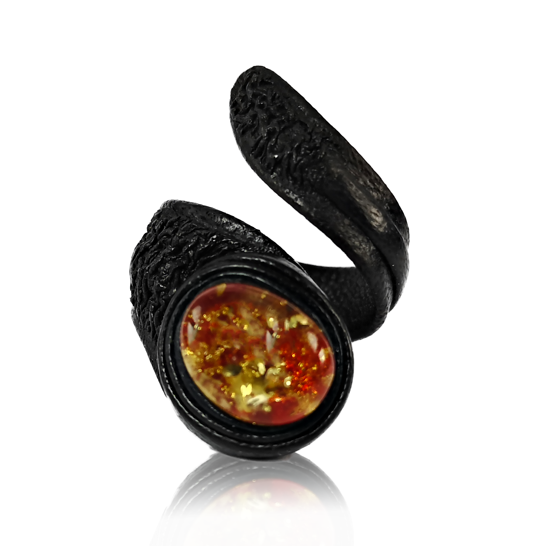 Ring with amber, size adjustable "Cherry"