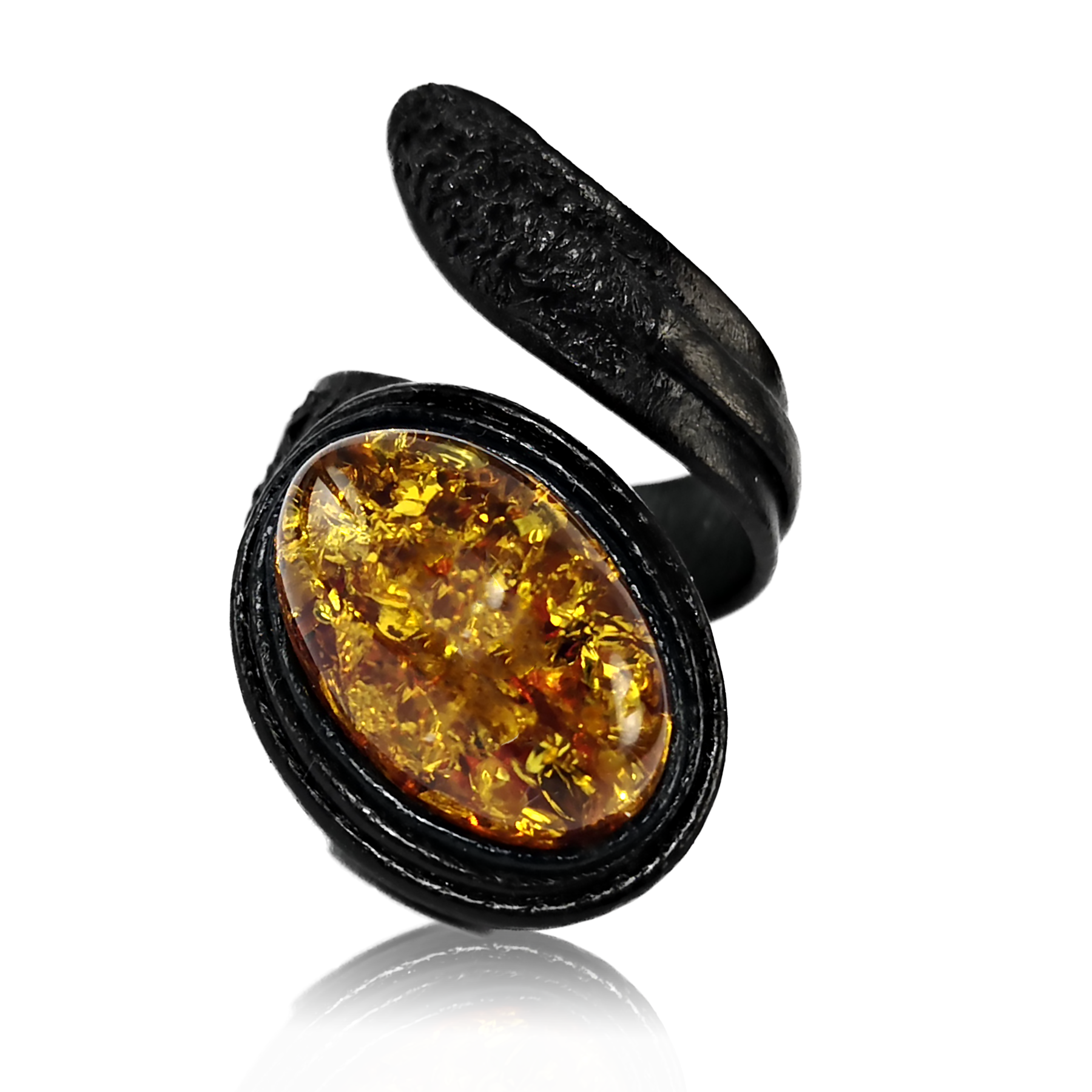 Ring with amber, size adjustable "Blossom"