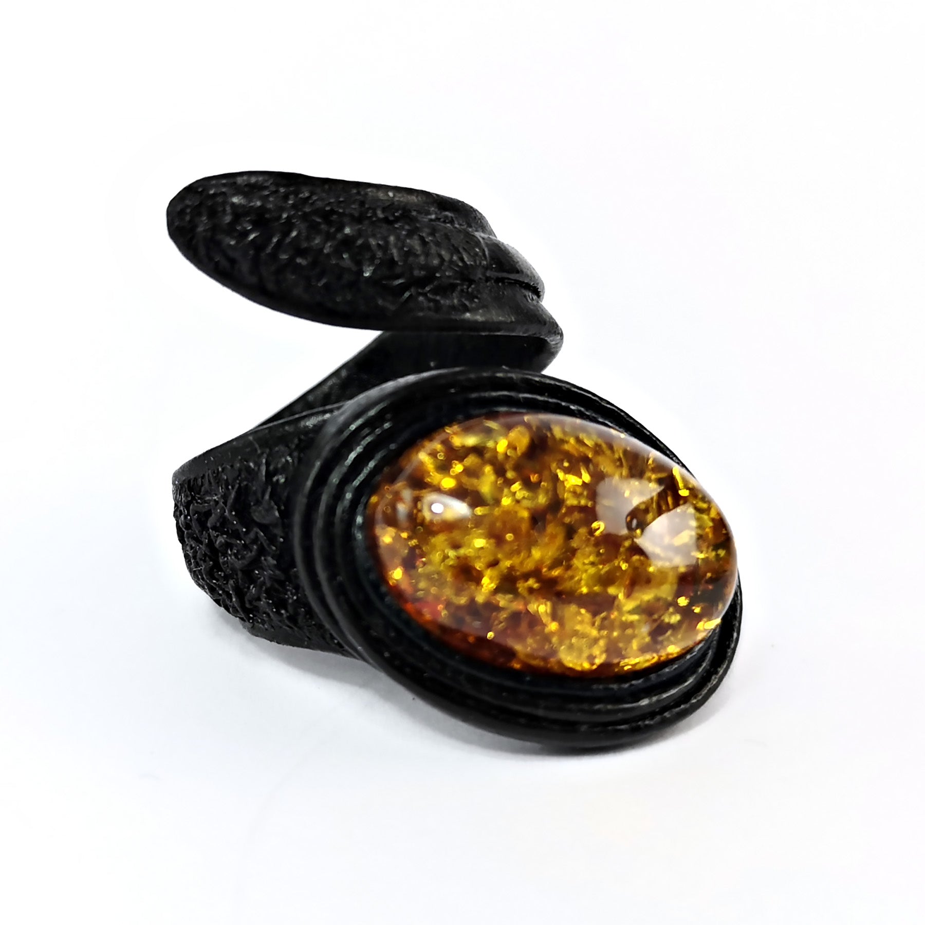 Ring with amber, size adjustable "Blossom"