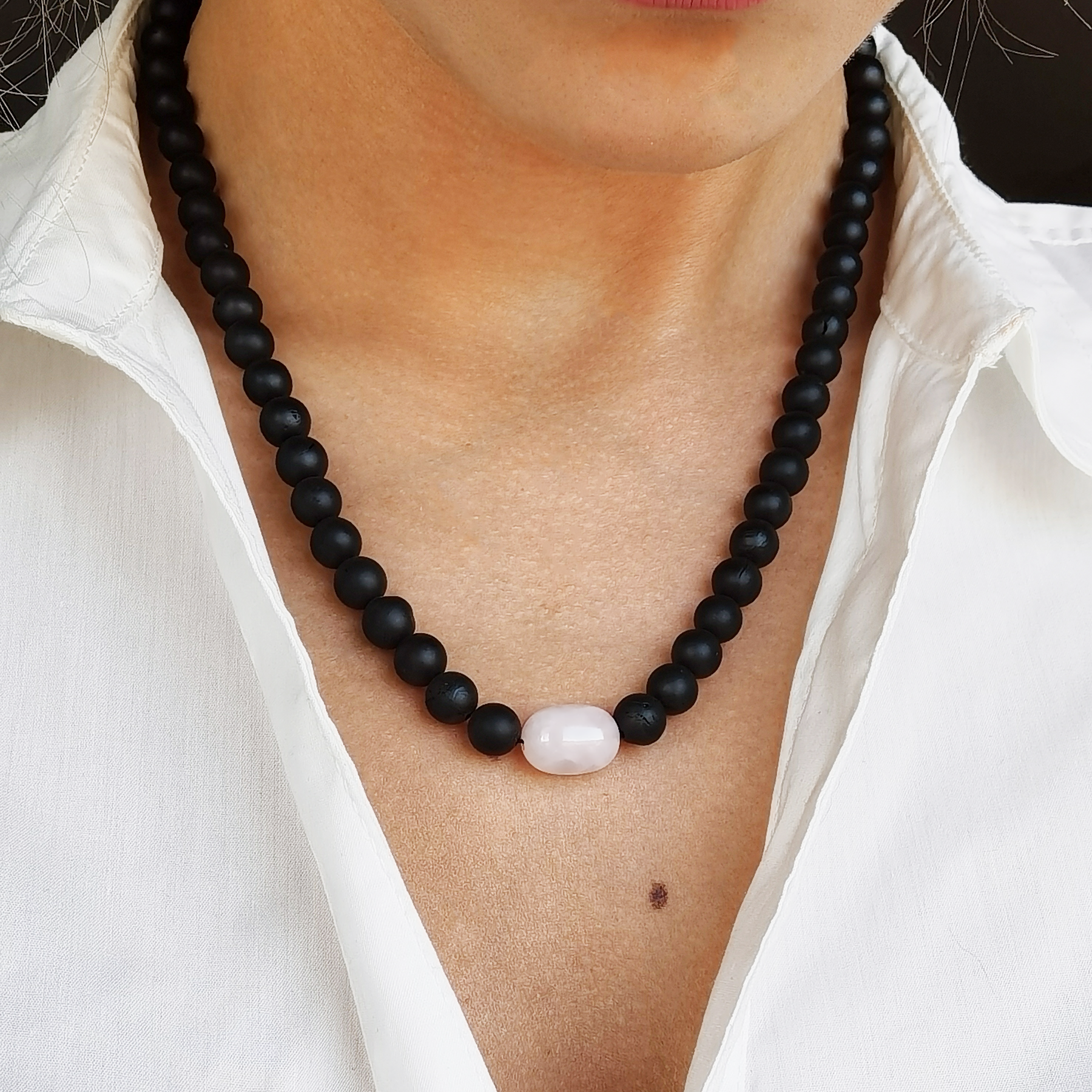 Amber necklace "Friendship of Amber and Quartz"