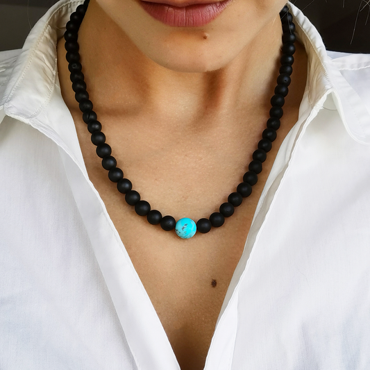 Amber necklace "Friendship of Amber and Turquoise"