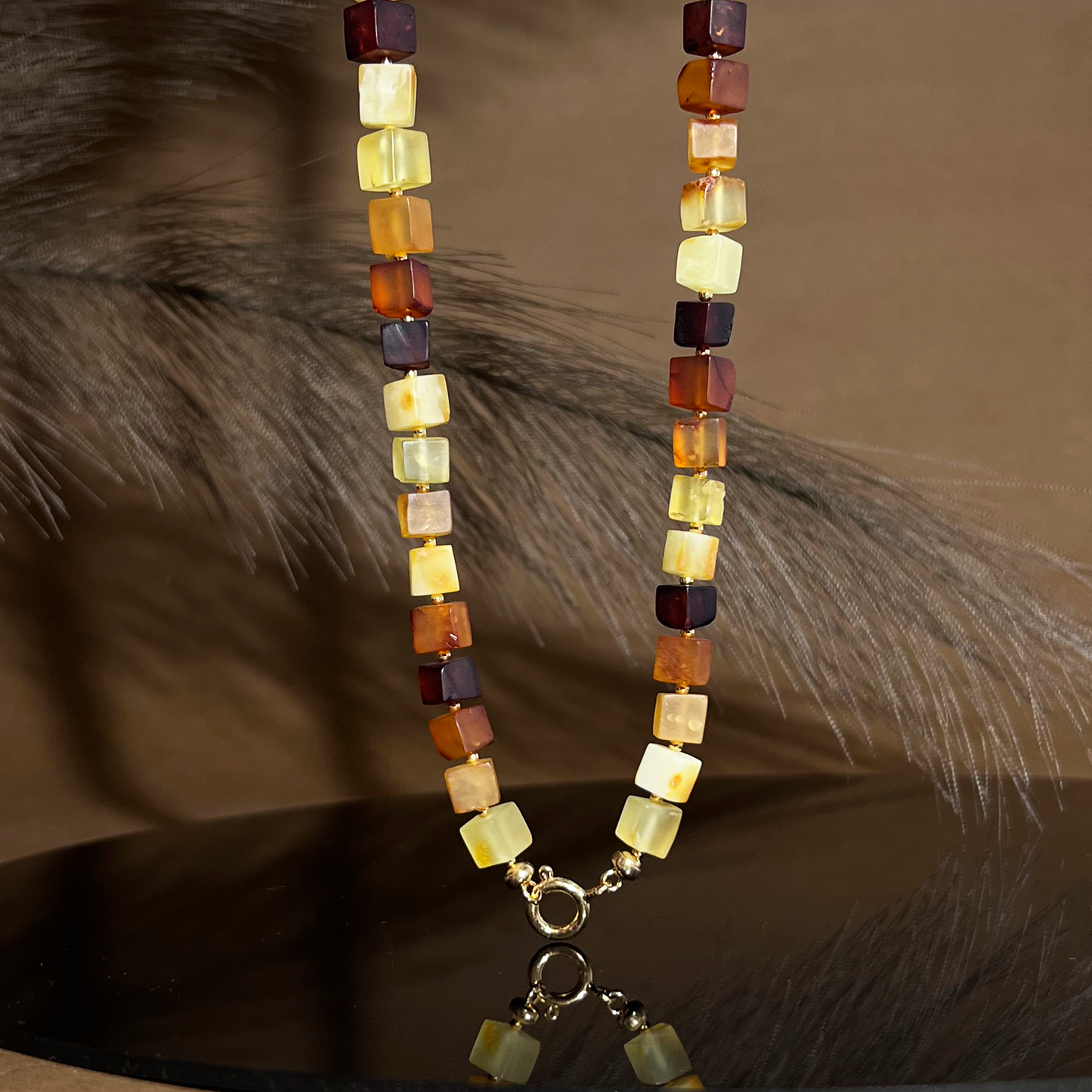 Colored, matte amber necklace "Cuba"
