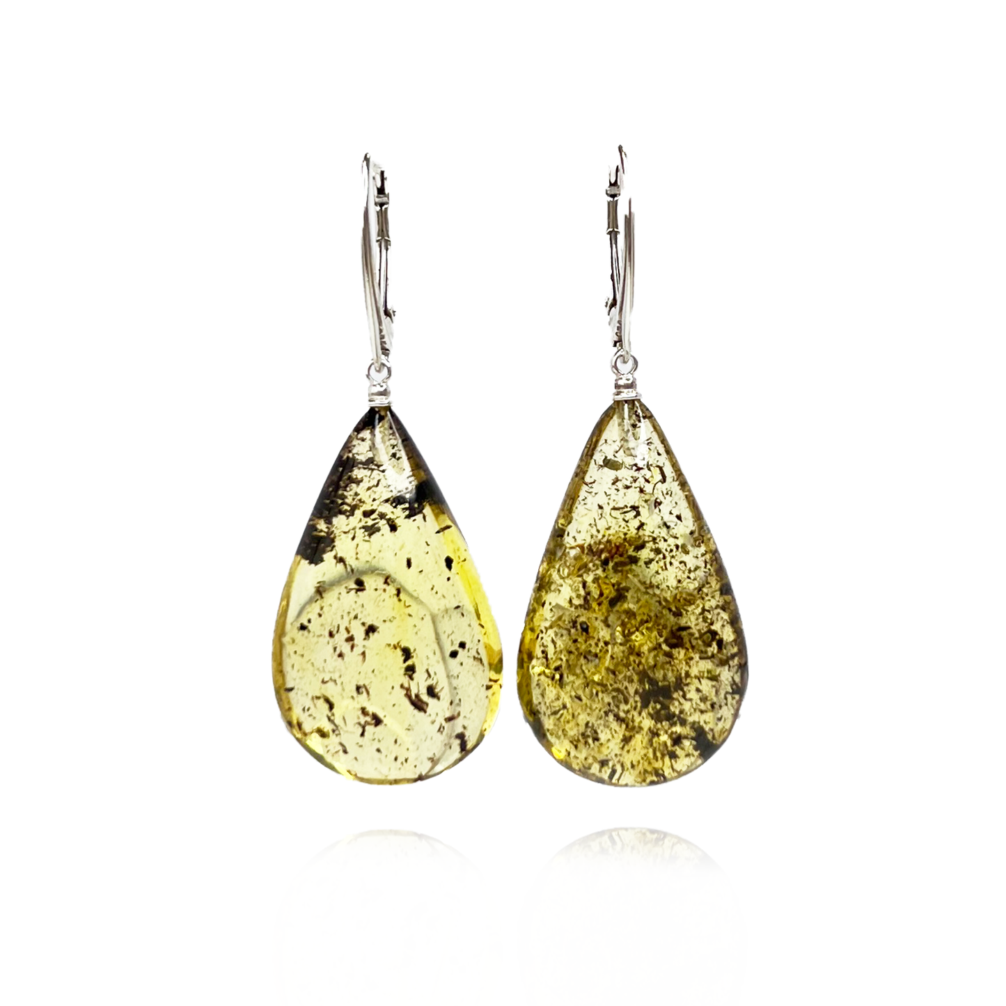 Amber earrings, silver 925 "Moss drops"
