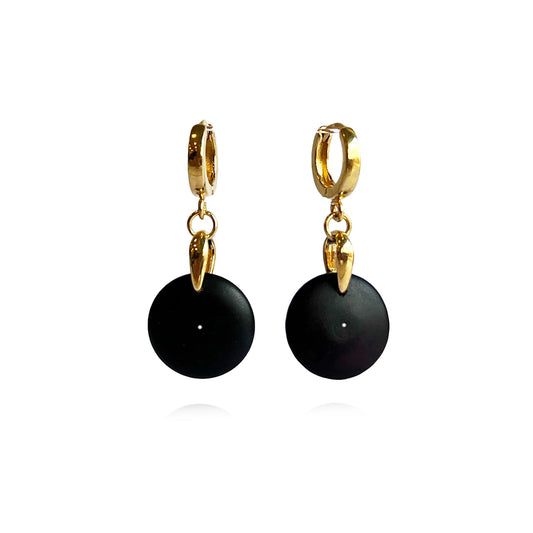 Black amber earrings, gilded silver 925 "Bellum Monet"
