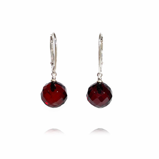 Amber earrings, silver 925 "Faceto cherry"