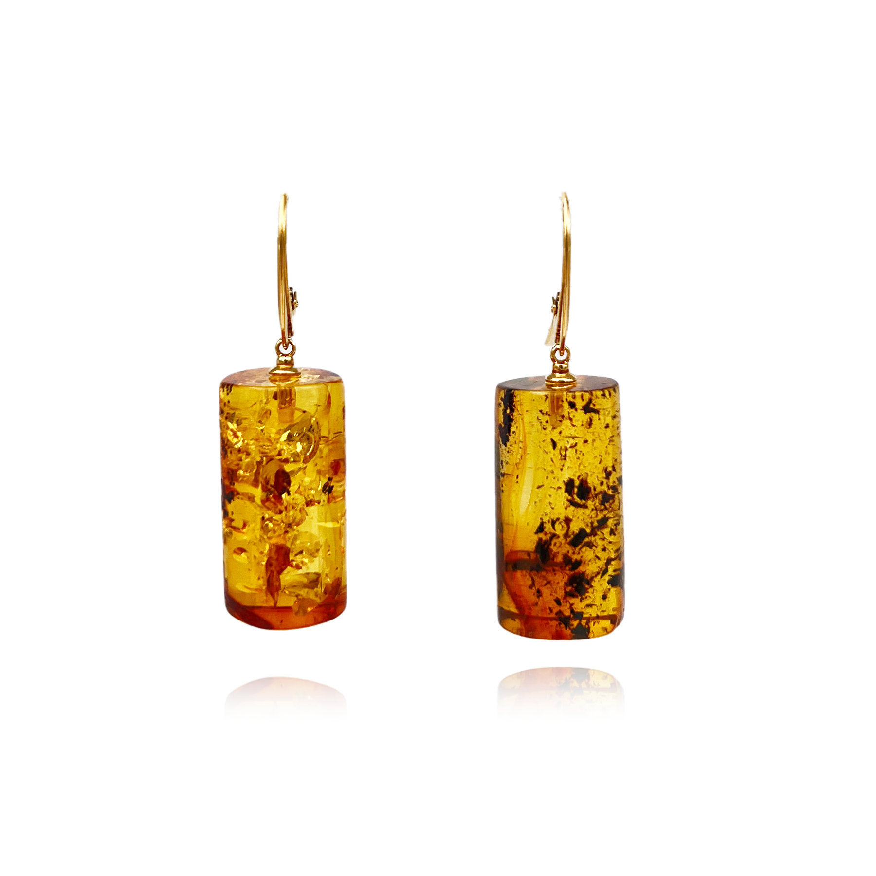Amber earrings, gold-plated silver 925 "Honey splashes"