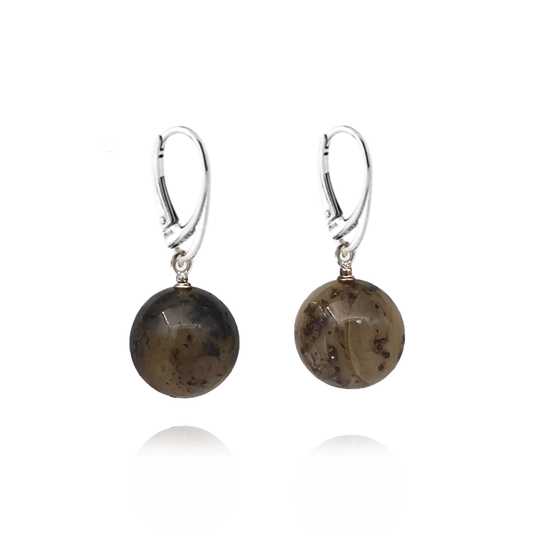 Amber earrings, silver 925 "Pluto"