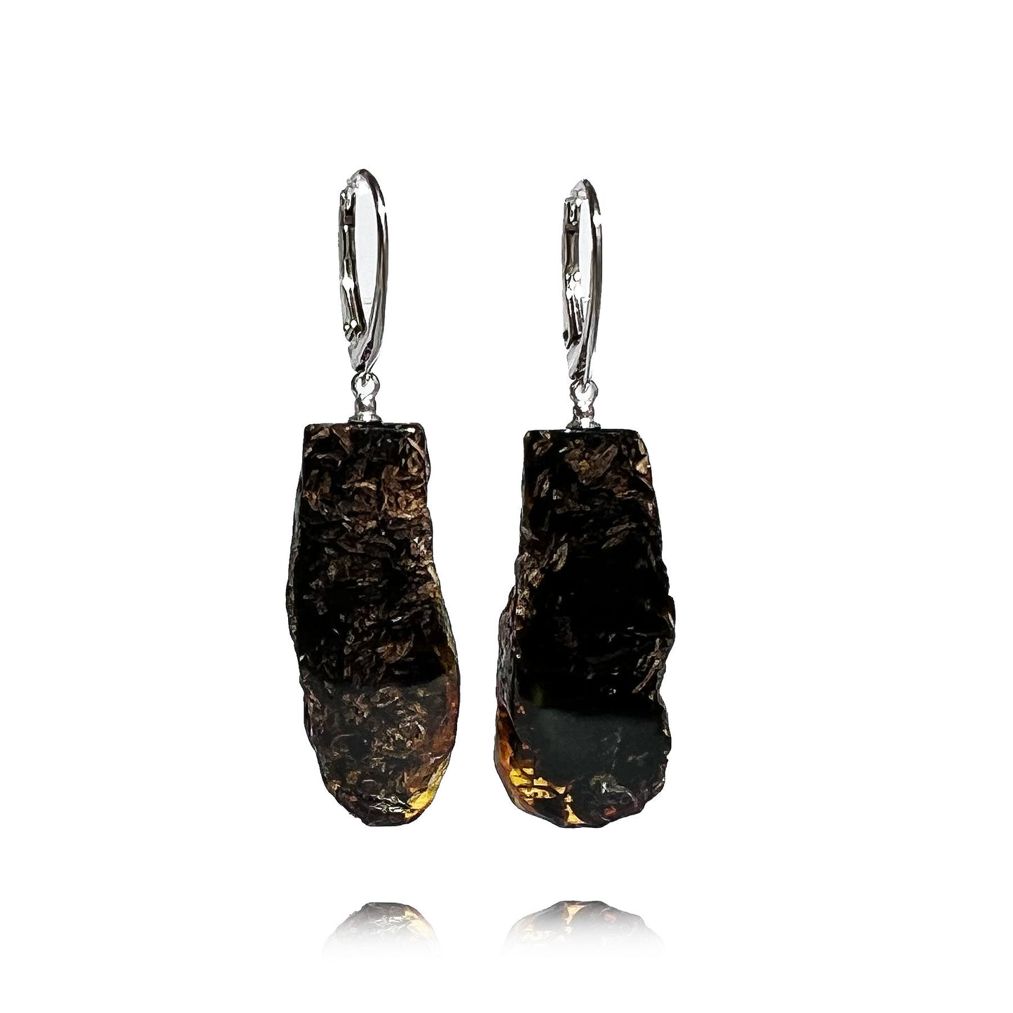 Black amber earrings, silver 925 "Evening"