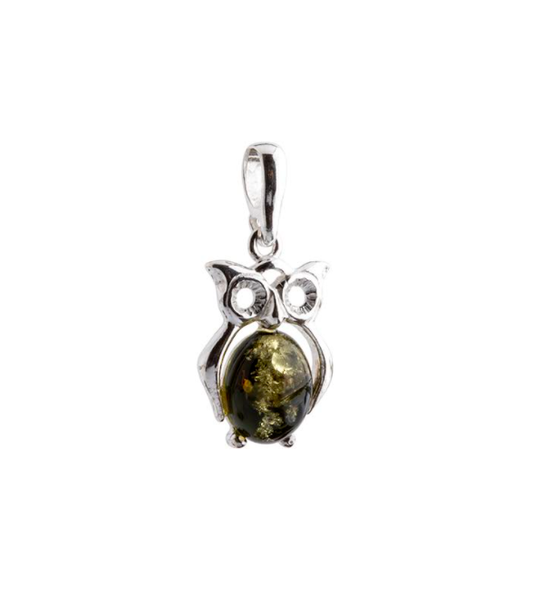 Amber pendant, silver 925 "Owl"