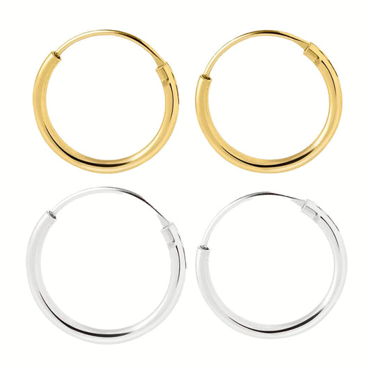 Hoop earrings, diameter 25mm, silver/gilded silver 925