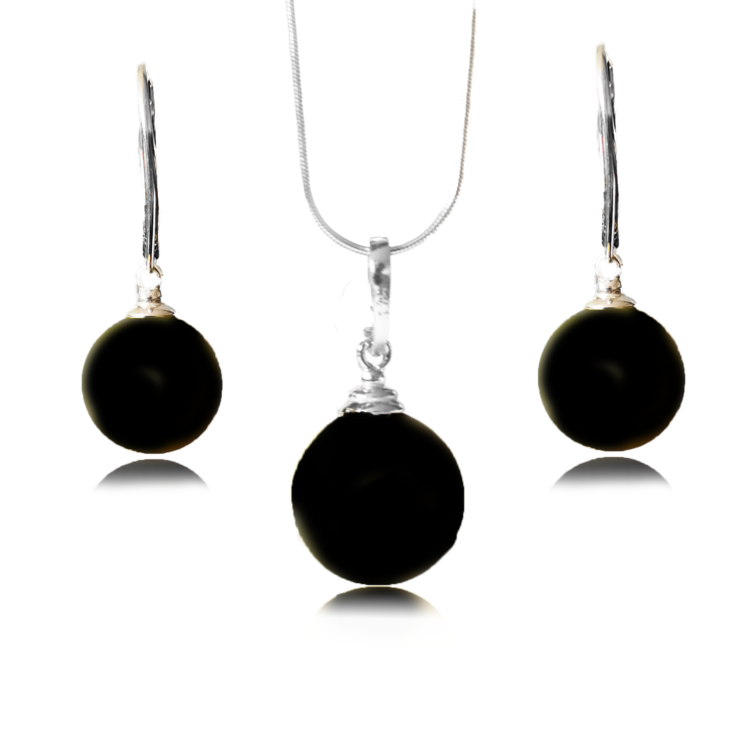 Black amber set with silver 925 "Bellum silver"