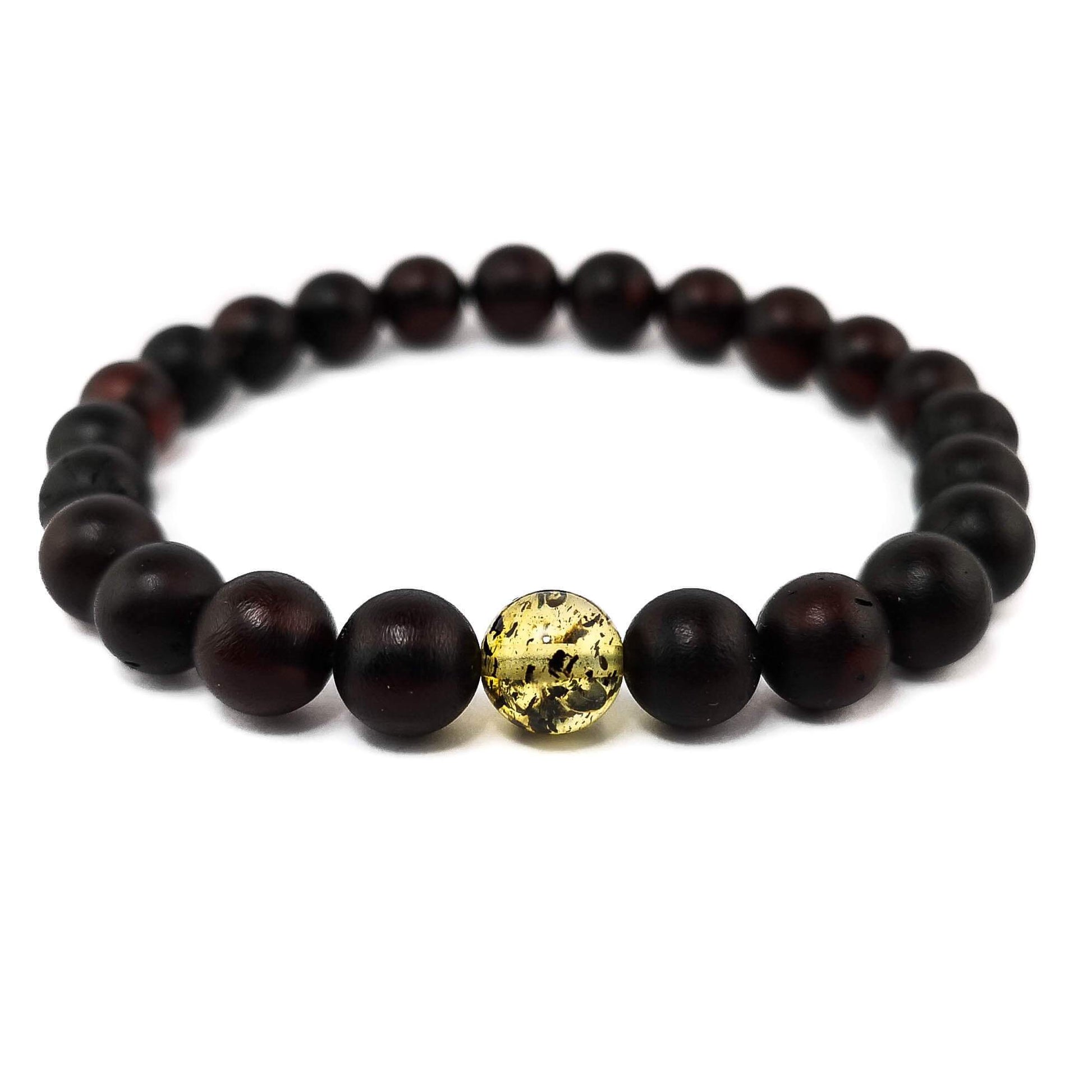 Black amber bracelet with clear amber insert "Consciousness"
